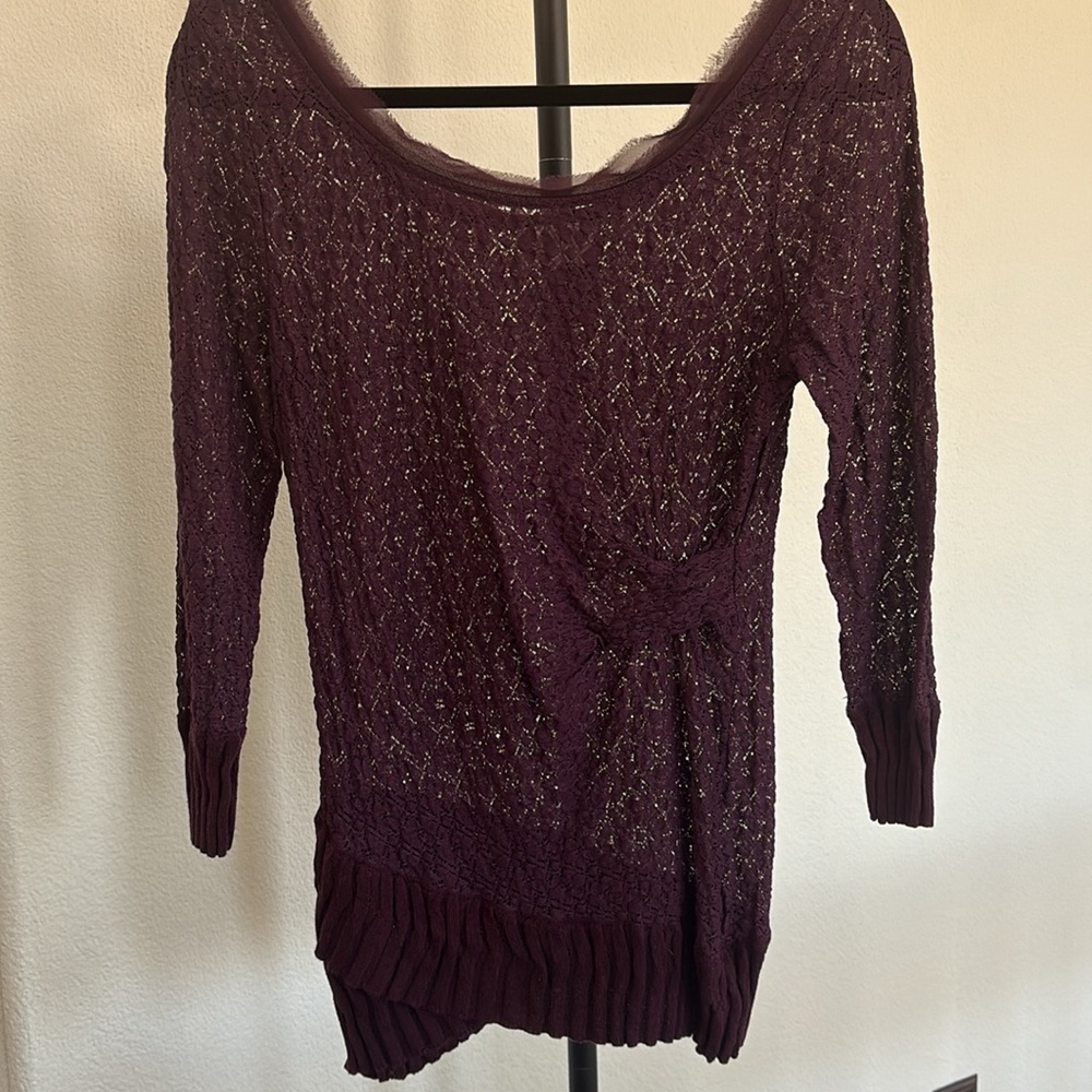 Anthropologie Deletta Sheer Ruched Side Textured Sweater NWOT Size M - Picture 4 of 7